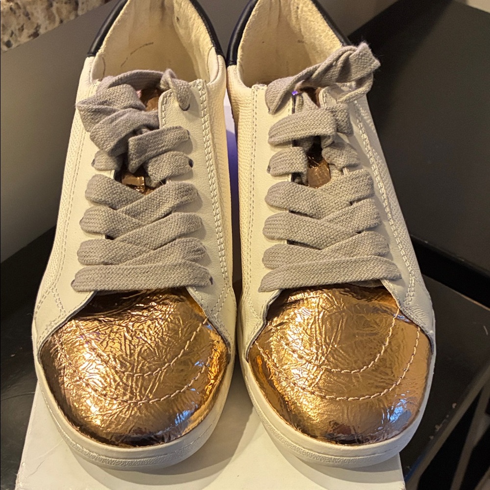 Dolce Vita Metallic Gold and Cream Sneakers